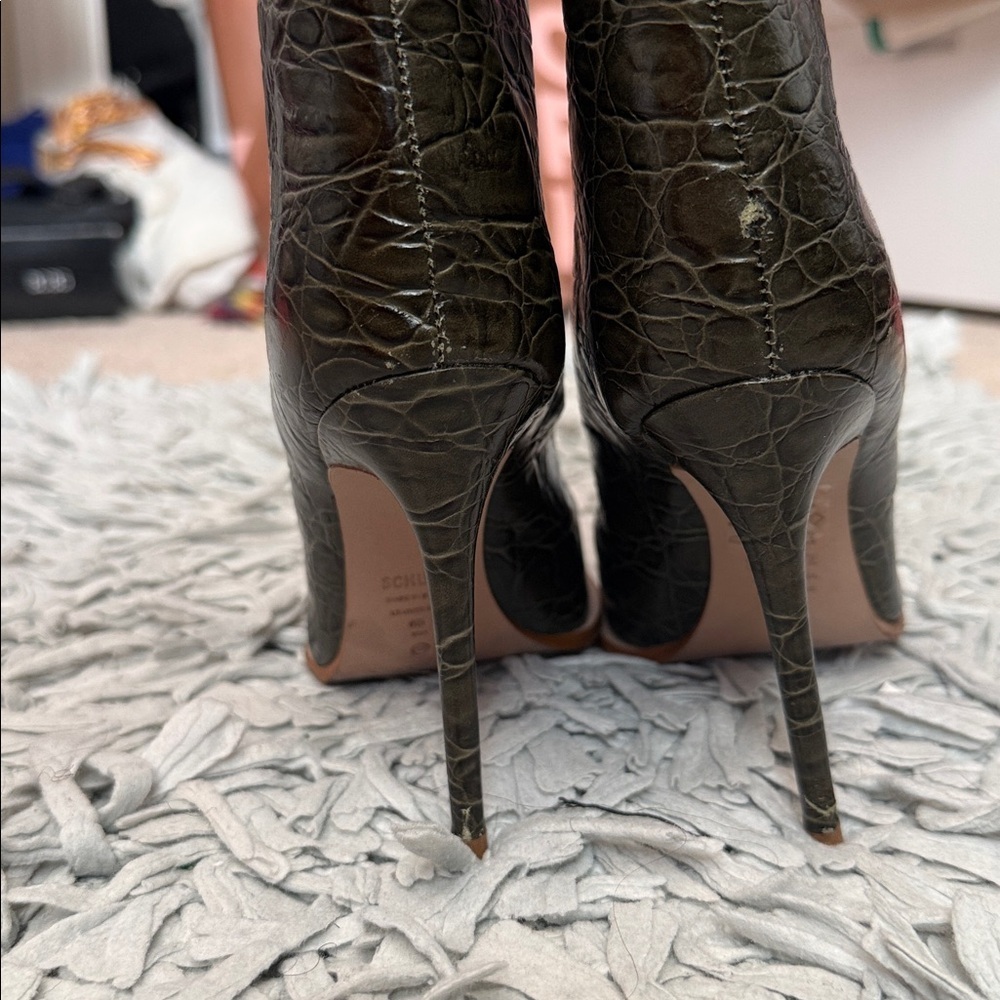 Maryana Welt Wild Leather Boot Military Green Crocodile-Embossed Leather - Picture 5 of 5